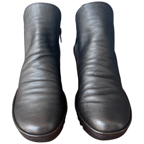 FLY LONDON Yip Women Sz 38 US 7.5-8 Wedge Bootie Black Oil Leather Ankle Zip - Picture 7 of 14